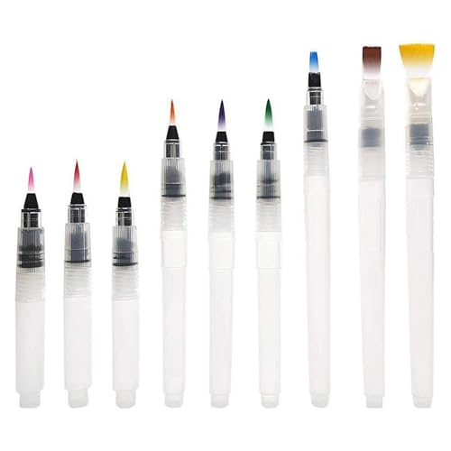 Hkfgdjdl 9/12 Stück Aquarell-Pinselstift, nachfüllbar, Malerei, Wasserpinselstift, flache Spitze für Gouache-Aquarell-Kunstmalerei Hkfgdjdl 9/12 Stück Aquarell-Pinselstift, nachfüllbar, Malerei, Wasserpinselstift, flache Spitze für Gouache-Aquarell-Kunstmalerei von Hkfgdjdl