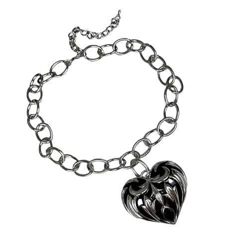 Hkfgdjdl Kubanische Gliederkette für Frauen, Herzanhänger, Halskette, verstellbare Länge, Halskette, handgefertigter Schmuck für Frauen von Hkfgdjdl