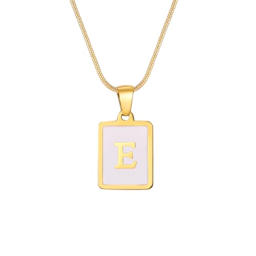 Hkfgdjdl Moderne Buchstaben-Halskette mit Edelstahl-Textur-Anhänger, weiß, quadratisch, Kartenschmuck für Mode-Enthusiasten von Hkfgdjdl