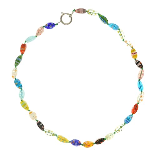 Hkfgdjdl Perlenkette, handgefertigtes Millefioris-Glasperlen-Accessoire für Damen, elegantes weibliches Perlenzubehör von Hkfgdjdl