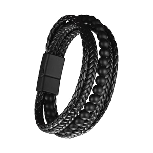 Hkfgdjdl Verstellbares PU-Lederarmband für Herren mit Natursteinperlen und Magnetverschluss, Stressabbau, Schmuck, handgefertigt von Hkfgdjdl