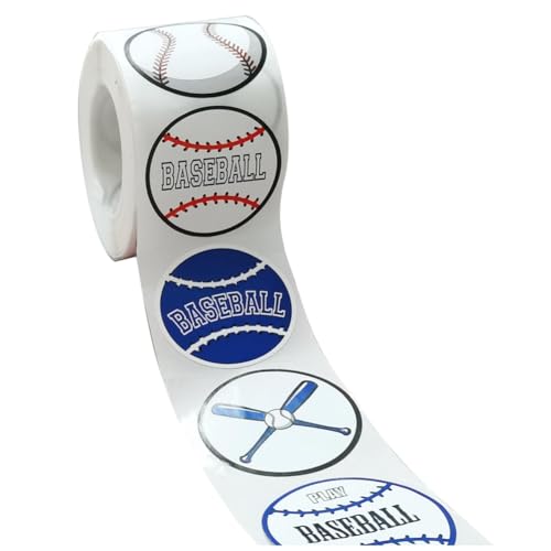 Hklshyd 1 Rolle/500 Stück Baseball-Aufkleber, 3,8 Cm, Baseball-Etiketten, Rollenaufkleber für Baseball, Partyzubehör, Dekorationen, Gastgeschenke von Hklshyd