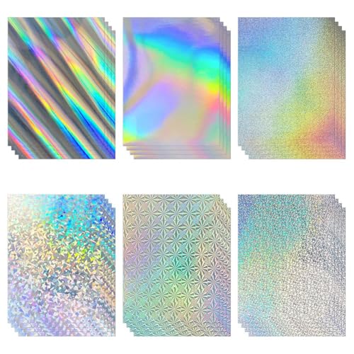 Hklshyd 24 Blatt Holografischer Karton 8,5 X 11, 250 G/M², 6 Verschiedene Stile, Metallischer Karton, Glänzendes, Schillerndes Spiegelpapier Hklshyd 24 Blatt Holografischer Karton 8,5 X 11, 250 G/M², 6 Verschiedene Stile, Metallischer Karton, Glänzendes, Schillerndes Spiegelpapier von Hklshyd