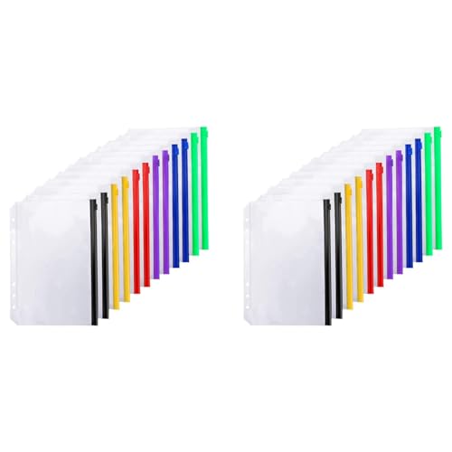 Hklshyd 24 StüCke Binder Pockets A5 GrößE 6 LöCher Zipper Binder Pouch Ordner für 6 Ring Notebook Binder Lose Blatt SäCke von Hklshyd