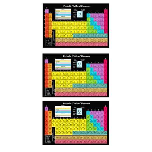 Hklshyd 3X Periodisches Periodensystem-Wissenschaftsposter mit Echten Elementen, Schwarz, 24 X 16, Chemisches Periodensystem-Poster, Klassenzimmerdekoration von Hklshyd