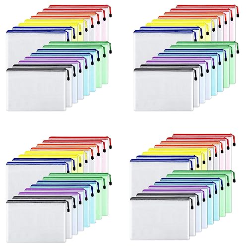 Hklshyd 64-Teilige Mesh-Reißverschlusstasche-Dokumententasche, Wasserdichte Ordner mit Reißverschluss, A4-Format, für Schulbürobedarf, Reisetaschen von Hklshyd