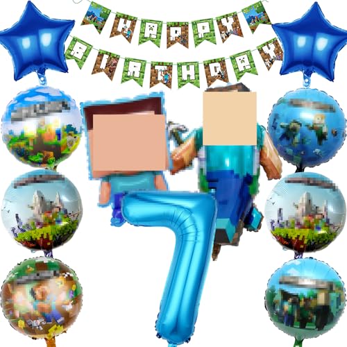 Hkyiowdp 7 Jahre Geburtstagsdeko 12 Stück mit Folienballon und Happy Birthday Girlande - Deko Geburtstag für Mädchen und Jungen Geburtstagsparty, Thema Party Luftballon von Hkyiowdp