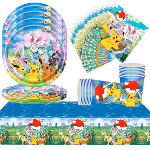 Partygeschirr Set, 61 Stück Partygeschirr Kindergeburtstag Deko mit 1 Tischtuch, 20 Pappteller, 20 Servietten, 20 Becher Partygeschirr Satz für 20 Gäste von Hkyiowdp