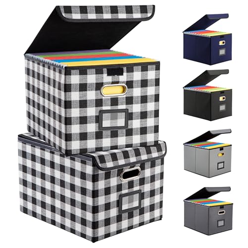 Hleelomi Aktenordner, Leinen-Aktenordner mit Deckel, große Schreibtisch-Aktenboxen, schwarzes und weißes Gitter, 2 Stück von Hleelomi