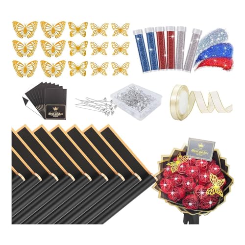 Hlennotor 20 Blatt Blumen-Geschenkpapier, Wasserfestes Blumenstrauß-Geschenkpapier, Blumen-Geschenkpapier für Blumensträuße, Schwarz von Hlennotor