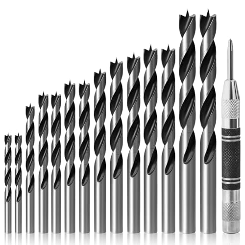 Hlennotor All-Type-Holzbohrer-Bit-Set-14-PCs mit Doppelflöten-Design, Einschließlich Center Punch For Carpenter Holzbearbeitungsprojekte von Hlennotor