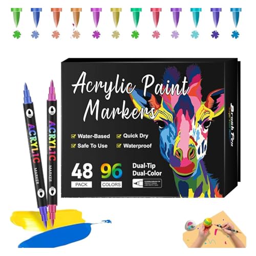 Beyonddraw Acrylfarben-Marker mit Doppelspitze, 24/48/72/120 Farben, Acryl-Marker für Holz, Leinwand, Felsmalerei, Glas, Keramikoberflächen, Bastelarbeiten, Kunstbedarf (48 Stifte, 96 Farben) von Hliloy