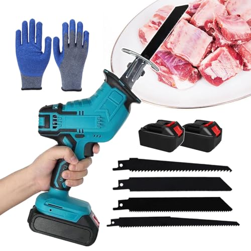 HmLotd Elektrisches Handsäge-Fleischschneider-Set, tragbare Knochenschneidemaschine, mit 4 Verzahnungen, batteriebetrieben, schnelle Wärmeableitung für Knochenfleisch/Zweige/Kunststoff von HmLotd