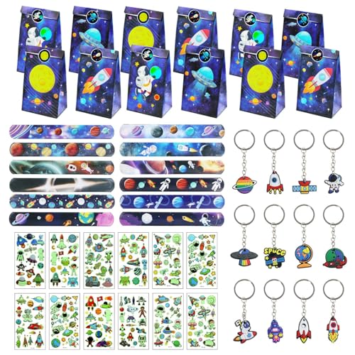 Hmfmdy 48 Stück Weltraum Party Mitgebsel Kindergeburtstag mit Geschenktüten, Partygeschenk-Packs, Füllung Party Mitbringsel Kinder mit Schnapparmbänder, Schlüsselanhänger, Tattoo-Aufkleber - A Hmfmdy 48 Stück Weltraum Party Mitgebsel Kindergeburtstag mit Geschenktüten, Partygeschenk-Packs, Füllung Party Mitbringsel Kinder mit Schnapparmbänder, Schlüsselanhänger, Tattoo-Aufkleber - A von Hmfmdy