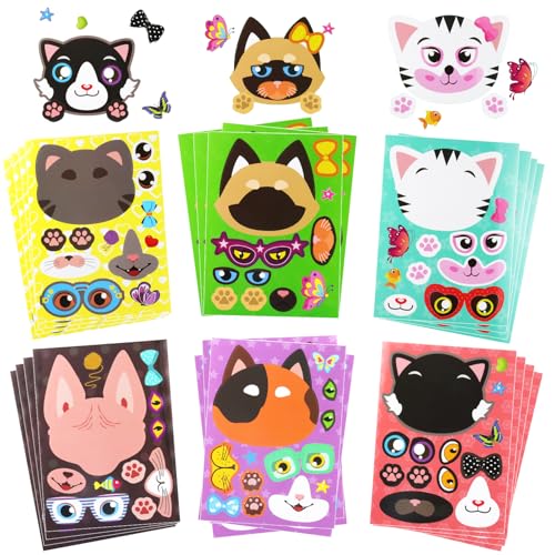 Hmfmdy Cat Make a Face DIY Aufkleber für Kinder, 24 BlätterTieraufkleber für Kinder, DIY Gesichts Aufkleber, für Festliche Partygeschenke Geburtstagsparty-Zubehör Tütenfüller Geschenke Hmfmdy Cat Make a Face DIY Aufkleber für Kinder, 24 BlätterTieraufkleber für Kinder, DIY Gesichts Aufkleber, für Festliche Partygeschenke Geburtstagsparty-Zubehör Tütenfüller Geschenke von Hmfmdy