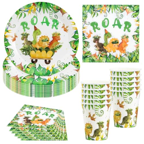 Hmfmdy Dino Partygeschirr Set, 40 Stück Dino Party Deko, Geburtstag Geschirr Kit Mit Pappteller Becher Servietten, Party Geschirr Supplies für Verlobung, Mädchen, Junge, Babyparty, Hochzeit 10 Gäste Hmfmdy Dino Partygeschirr Set, 40 Stück Dino Party Deko, Geburtstag Geschirr Kit Mit Pappteller Becher Servietten, Party Geschirr Supplies für Verlobung, Mädchen, Junge, Babyparty, Hochzeit 10 Gäste von Hmfmdy