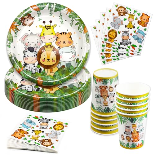 Hmfmdy Dschungel Tiere Partygeschirr Set, 40 Stück Dschungel Safari Party Deko, Geburtstag Geschirr Kit, Mit Pappteller Becher Servietten, Kindergeburtstag Party Geschirr Supplies für 10 Gäste Hmfmdy Dschungel Tiere Partygeschirr Set, 40 Stück Dschungel Safari Party Deko, Geburtstag Geschirr Kit, Mit Pappteller Becher Servietten, Kindergeburtstag Party Geschirr Supplies für 10 Gäste von Hmfmdy