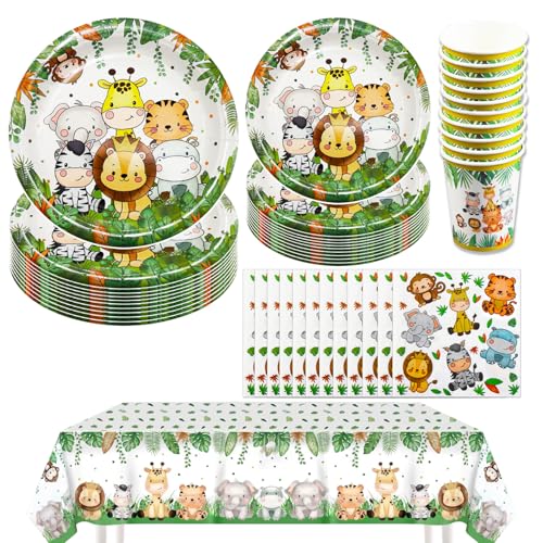 Hmfmdy Dschungel Tiere Partygeschirr Set, 51 Stück Dschungel Safari Party Deko, Geburtstag Geschirr Kit Mit Pappteller Becher Servietten Tischdecke, Kindergeburtstag Party Geschirr Supplies 10 Gäste Hmfmdy Dschungel Tiere Partygeschirr Set, 51 Stück Dschungel Safari Party Deko, Geburtstag Geschirr Kit Mit Pappteller Becher Servietten Tischdecke, Kindergeburtstag Party Geschirr Supplies 10 Gäste von Hmfmdy