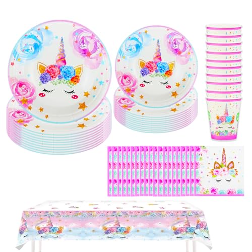 Hmfmdy Einhorn Partygeschirr Set, 51 Stück Einhorn Party Deko, Einhorn Geburtstag Geschirr Kit, Mit Pappteller Becher Servietten Tischdecke, Kindergeburtstag Party Geschirr Supplies für 10 Gäste Hmfmdy Einhorn Partygeschirr Set, 51 Stück Einhorn Party Deko, Einhorn Geburtstag Geschirr Kit, Mit Pappteller Becher Servietten Tischdecke, Kindergeburtstag Party Geschirr Supplies für 10 Gäste von Hmfmdy