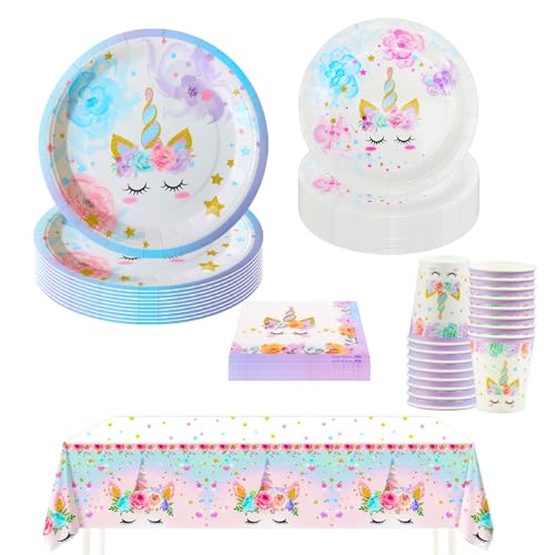 Hmfmdy Einhorn Partygeschirr Set, 69 Stück Einhorn Party Deko, Einhorn Geburtstag Geschirr Kit Mit Pappteller Becher Servietten Tischdecke, Kindergeburtstag Party Geschirr Supplies für 16 Gäste Hmfmdy Einhorn Partygeschirr Set, 69 Stück Einhorn Party Deko, Einhorn Geburtstag Geschirr Kit Mit Pappteller Becher Servietten Tischdecke, Kindergeburtstag Party Geschirr Supplies für 16 Gäste von Hmfmdy