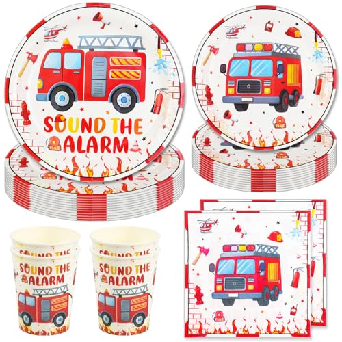Hmfmdy Feuerwehrauto Partygeschirr Set, 50 Stück Party Deko, KinderGeburtstag Geschirr Kit Mit Pappteller Becher Servietten, Party Geschirr Supplies für Birthday Jubiläum - 10 Gäste Hmfmdy Feuerwehrauto Partygeschirr Set, 50 Stück Party Deko, KinderGeburtstag Geschirr Kit Mit Pappteller Becher Servietten, Party Geschirr Supplies für Birthday Jubiläum - 10 Gäste von Hmfmdy