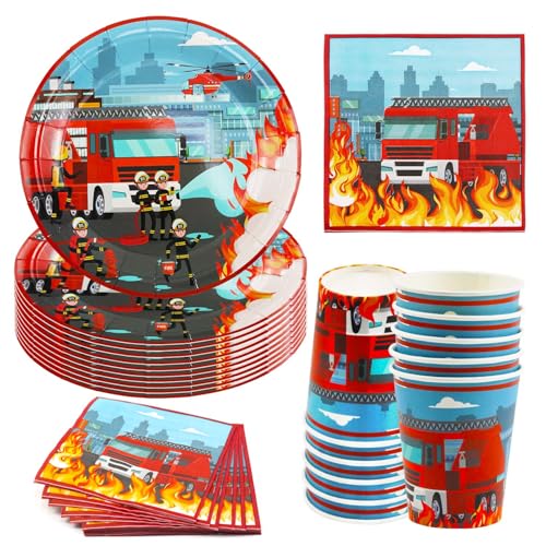 Hmfmdy Feuerwehrmann Partygeschirr Set, 40 Stück Feuerwehrauto Party Deko, Feuerwehrauto Geburtstag Geschirr Kit Mit Pappteller Becher Servietten, Fireman Kindergeburtstag Party Supplies für 10 Gäste Hmfmdy Feuerwehrmann Partygeschirr Set, 40 Stück Feuerwehrauto Party Deko, Feuerwehrauto Geburtstag Geschirr Kit Mit Pappteller Becher Servietten, Fireman Kindergeburtstag Party Supplies für 10 Gäste von Hmfmdy