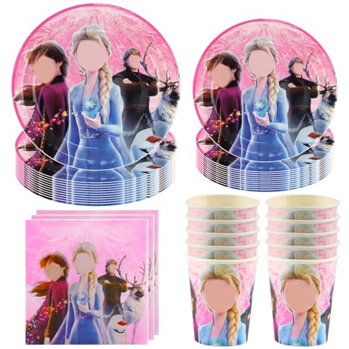 Hmfmdy Froze Partygeschirr Set, 50 Stück Ann und Els Party Deko, Prinzessin Geburtstag Geschirr Kit Mit Pappteller Becher Servietten, Party Geschirr Supplies für Mädchen - 10 Gäste von Hmfmdy