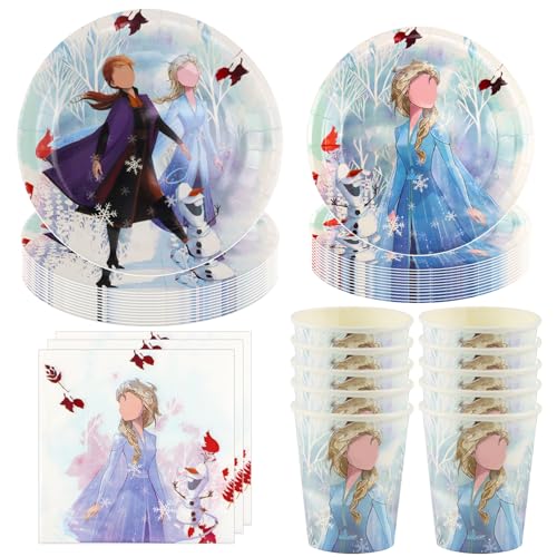 Hmfmdy Froze Partygeschirr Set, 50 Stück Ann und Els Party Deko, Prinzessin Geburtstag Geschirr Kit Mit Pappteller Becher Servietten, Party Geschirr Supplies für Mädchen von Hmfmdy