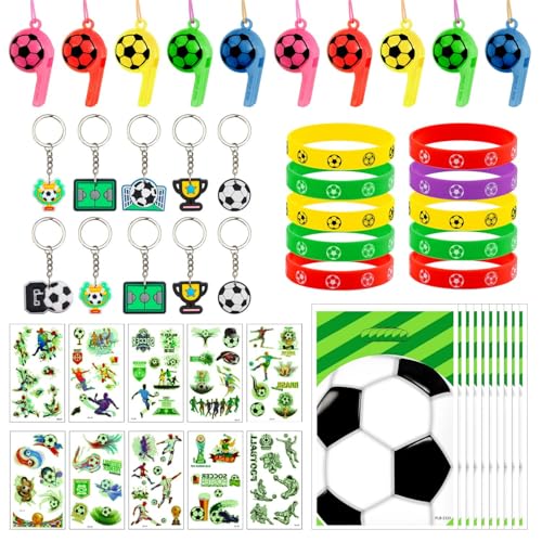 Hmfmdy Fußball Party Mitgebsel Kinder, 50pcs Mitgebsel Fussball Kindergeburtstag mit Geschenk Taschen, Silikonarmbänder, Tattoo, Pfeifen, Schlüsselanhänger, Fußball Partygeschenk-Packs Hmfmdy Fußball Party Mitgebsel Kinder, 50pcs Mitgebsel Fussball Kindergeburtstag mit Geschenk Taschen, Silikonarmbänder, Tattoo, Pfeifen, Schlüsselanhänger, Fußball Partygeschenk-Packs von Hmfmdy