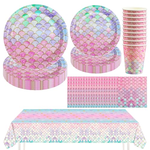 Hmfmdy Meerjungfrau Partygeschirr Set, 51 Stück Meerjungfrau Party Deko, Geburtstag Geschirr Kit Mit Pappteller Becher Servietten Tischdecke, Kindergeburtstag Party Geschirr Supplies für 10 Gäste Hmfmdy Meerjungfrau Partygeschirr Set, 51 Stück Meerjungfrau Party Deko, Geburtstag Geschirr Kit Mit Pappteller Becher Servietten Tischdecke, Kindergeburtstag Party Geschirr Supplies für 10 Gäste von Hmfmdy