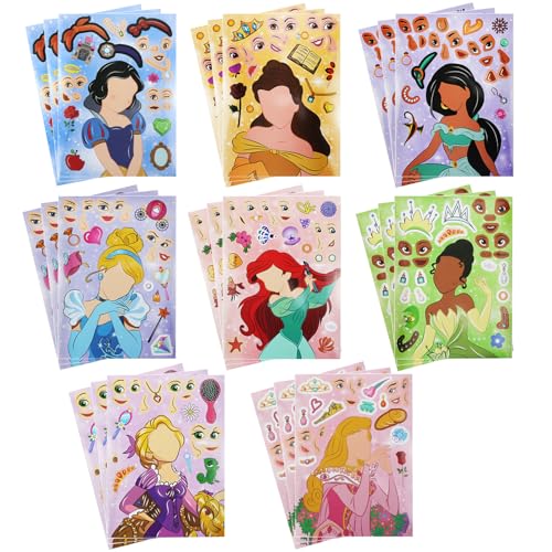 Hmfmdy Prinzessinnen-DIY-Aufkleber für Kinder, 24 Blätter Make a Face DIY Aufkleber, DIY Gesichts Aufkleber Kinder, für Festliche Partygeschenke Geburtstagsparty-Zubehör Tütenfüller Geschenke Hmfmdy Prinzessinnen-DIY-Aufkleber für Kinder, 24 Blätter Make a Face DIY Aufkleber, DIY Gesichts Aufkleber Kinder, für Festliche Partygeschenke Geburtstagsparty-Zubehör Tütenfüller Geschenke von Hmfmdy