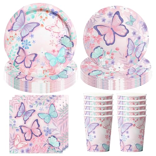 Hmfmdy Schmetterling Partygeschirr Set, 50 Stück Party Deko, Geburtstag Geschirr Kit Mit Pappteller Becher Servietten, Party Geschirr Supplies für Verlobung, Mädchen, Babyparty, Hochzeit - 10 Gäste Hmfmdy Schmetterling Partygeschirr Set, 50 Stück Party Deko, Geburtstag Geschirr Kit Mit Pappteller Becher Servietten, Party Geschirr Supplies für Verlobung, Mädchen, Babyparty, Hochzeit - 10 Gäste von Hmfmdy