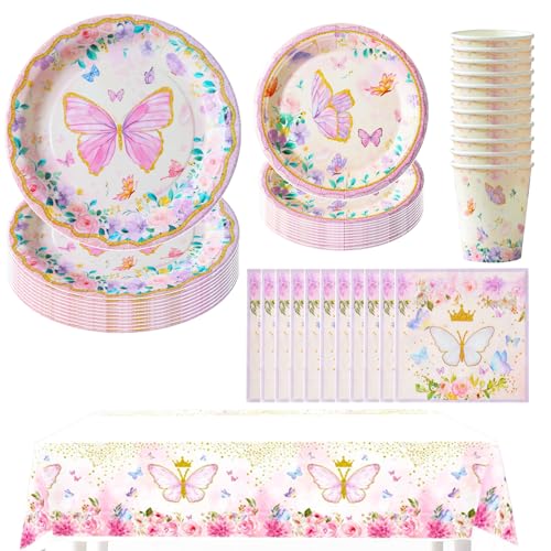 Hmfmdy Schmetterling Partygeschirr Set, 51 Stück Schmetterling Party Deko, Schmetterlings Geburtstag Geschirr Kit Mit Pappteller Becher Servietten Tischdecke, Kindergeburtstag Party Geschirr Supplies Hmfmdy Schmetterling Partygeschirr Set, 51 Stück Schmetterling Party Deko, Schmetterlings Geburtstag Geschirr Kit Mit Pappteller Becher Servietten Tischdecke, Kindergeburtstag Party Geschirr Supplies von Hmfmdy