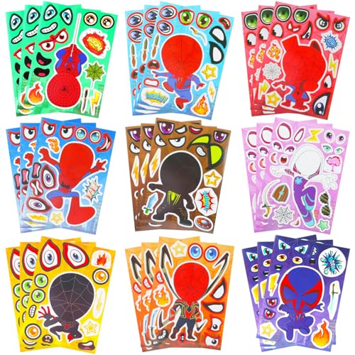 Hmfmdy Spide Aufkleber für Kinder, 27 Blätter Helden Geschenkidee für Kinder, DIY Anime Spide Sticker für Party Mitgebsel, Festliche Partygeschenke Geburtstag sparty-Zubehör Tütenfüller Geschenke von Hmfmdy