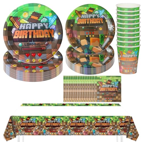 Hmfmdy Spiel Partygeschirr Set, 51 Stück Videospiele Kinder Party Deko, Videospiele Besteck Geburtstag Geschirr Kit, Mit Pappteller Becher Servietten, Kindergeburtstag Party Geschirr Supplies von Hmfmdy