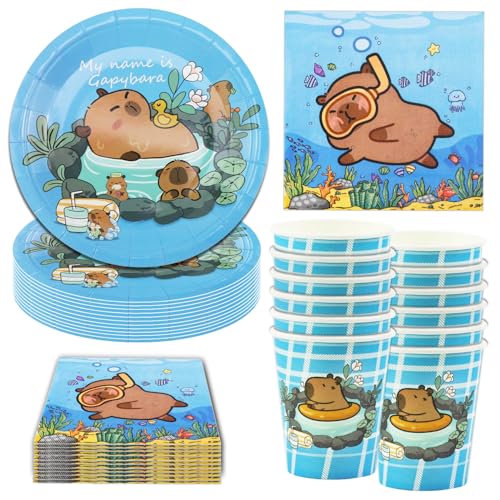 Hmfmdy Tier Partygeschirr Set, 40 Stück Capybara Party Deko, Geburtstag Geschirr Kit Mit Pappteller Becher Servietten, Party Geschirr Supplies für Mädchen, Junge, Babyparty 10 Gäste Hmfmdy Tier Partygeschirr Set, 40 Stück Capybara Party Deko, Geburtstag Geschirr Kit Mit Pappteller Becher Servietten, Party Geschirr Supplies für Mädchen, Junge, Babyparty 10 Gäste von Hmfmdy