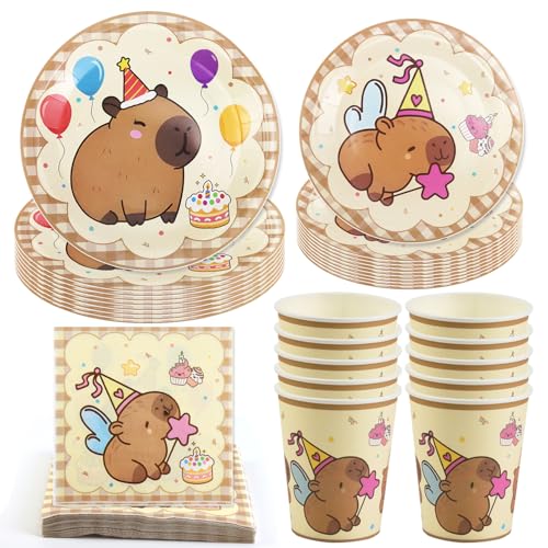 Hmfmdy Tier Partygeschirr Set, 50 Stück Capybara Party Deko, KinderGeburtstag Geschirr Kit Mit Pappteller Becher Servietten, Party Geschirr Supplies für Mädchen, Junge, Babyparty Birthday - 10 Gäste Hmfmdy Tier Partygeschirr Set, 50 Stück Capybara Party Deko, KinderGeburtstag Geschirr Kit Mit Pappteller Becher Servietten, Party Geschirr Supplies für Mädchen, Junge, Babyparty Birthday - 10 Gäste von Hmfmdy