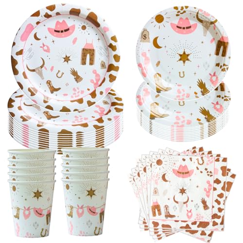 Hmfmdy Western Cowgirl-Party Partygeschirr Set, 50 Stück Cowboy Rodeo Party's Deko, Erstes Rodeo Geburtstag Geschirr Kit, Mit Pappteller Becher Servietten, Geburtstag Party Geschirr Supplies von Hmfmdy