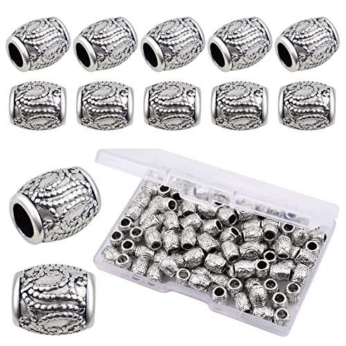100 Stück Antik-Silber ovale Abstandshalter Perlen Legierung Europäische Großloch Lose Perlen mit einer Kunststoffbox für DIY Armband Schmuckherstellung Handgemachte Dekor, Loch: 4,3 mm von Hmjpng