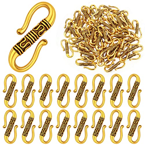 50 Stück S-Haken-Ring-Knebelverschlüsse, tibetische Halsketten-Endverschlüsse, Legierungsverbinder, Zubehör für Armband, Handwerk, Schmuckherstellung, Antik-Gold 50 Stück S-Haken-Ring-Knebelverschlüsse, tibetische Halsketten-Endverschlüsse, Legierungsverbinder, Zubehör für Armband, Handwerk, Schmuckherstellung, Antik-Gold von Hmjpng