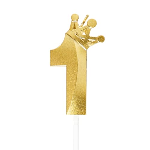 Geburtstagskerzen mit der Zahl 1, Feuerwerk, Wunderkerzen für Geburtstagskuchen, 3D-Kronen-Design-Kerzenaufsatz, Dekorationen (Gold, 8 cm) von Hmxpls