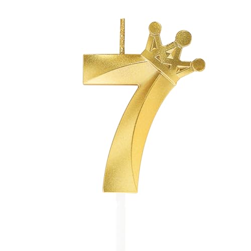 Geburtstagskerzen mit der Zahl 7, Feuerwerk, Wunderkerzen für Geburtstagskuchen, 3D-Kronen-Design-Kerzenaufsatz, Dekorationen (Gold, 8 cm) von Hmxpls