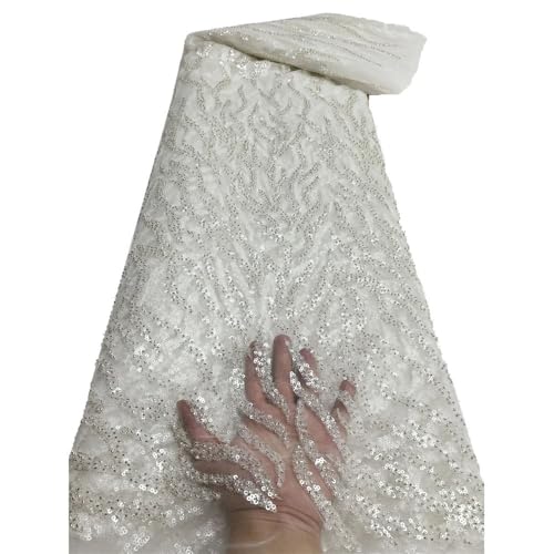 Afrikanischer Pailletten-Spitzenstoff, nigerianische Perlen, Netzstoff, Tüll, Stickerei, Hochzeitskleider, Nähen, 4 x 2,5 m von Hndudnff