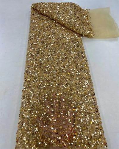 Afrikanischer Spitzenstoff, Pailletten, Netzstoff, Perlen für Hochzeit, Material, 4,5 m von Hndudnff