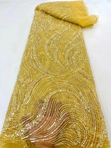 LY3879-4 Afrikanischer Tüll-Spitzenstoff für Abendkleid, 120 cm, 5 Yards von Hndudnff