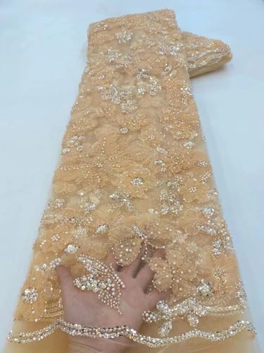 Netz-Tüll-Stickerei, Hochzeit, Brautschmuck, Spitzenmaterial, afrikanische Pailletten, Perlen, Spitzenstoff, 2,2 m, 2,5 m Netz-Tüll-Stickerei, Hochzeit, Brautschmuck, Spitzenmaterial, afrikanische Pailletten, Perlen, Spitzenstoff, 2,2 m, 2,5 m von Hndudnff
