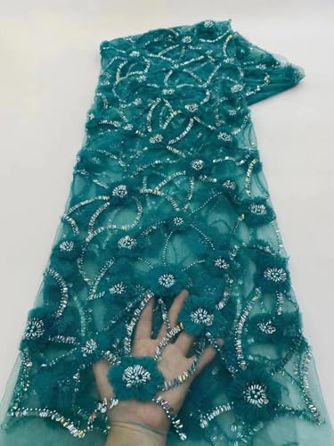 Netzspitze mit Pailletten, afrikanischer Spitzenstoff, nigerianischer französischer Tüll-Spitzenstoff für Hochzeit, 3 x 2,5 m von Hndudnff
