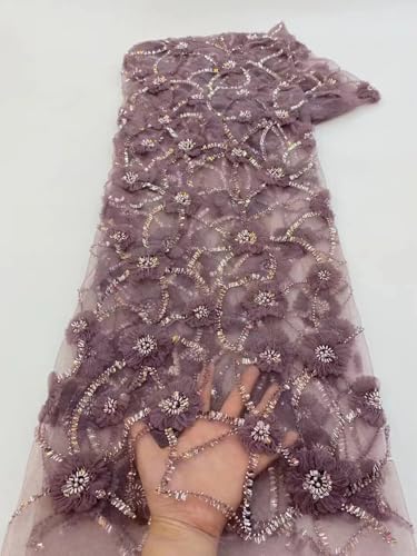 Netzspitze mit Pailletten, afrikanischer Spitzenstoff, nigerianischer französischer Tüll-Spitzenstoff für Hochzeit, 5 x 2,5 m von Hndudnff