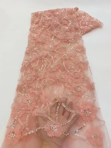 Netzspitze mit Pailletten, afrikanischer Spitzenstoff, nigerianischer französischer Tüll-Spitzenstoff für Hochzeit, 6 x 2,5 m von Hndudnff