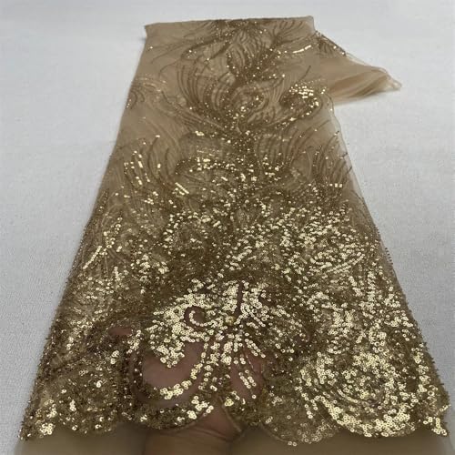 Pailletten-Spitzenstoff, Bräutigam-Stickerei, Netzstoff, Nigeria-Tüll, Hochzeitskleid, Nähstoff, 6 x 5 m von Hndudnff